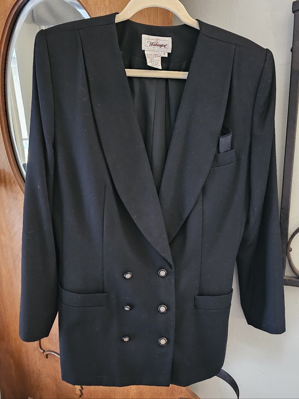 Vintage Worthington Black Double Breasted Power Blazer Size 16 USA